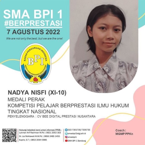  NADYA NISFI RAMADANI (XI-10) yang telah MERAIH MEDALI PERAK-ILMU HUKUM