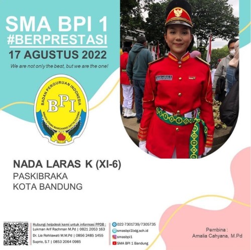 NADA LARAS KINANTI (XI-6) sebagai PASKIBRAKA KOTA BANDUNG 2022